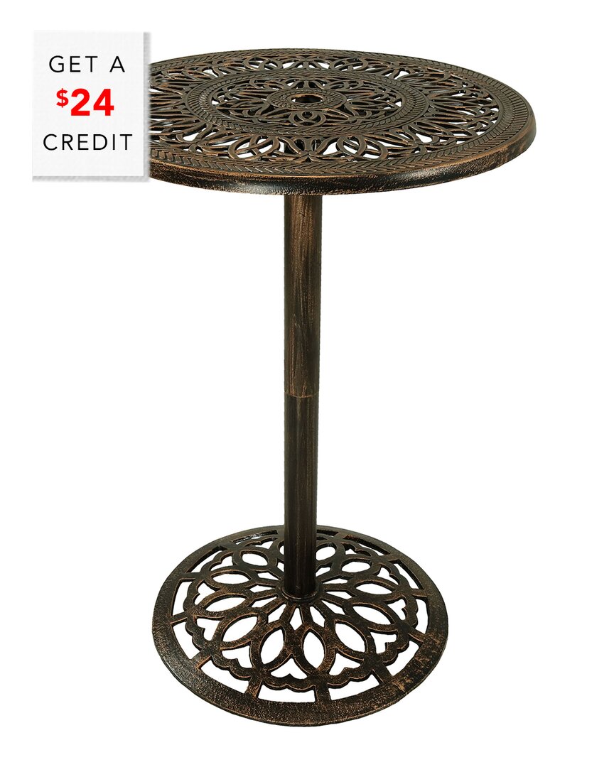 SUNNYDAZE SUNNYDAZE ROUND BAR-HEIGHT CAST IRON OUTDOOR PATIO HIGH TOP PUB TABLE WITH $24 CREDIT 