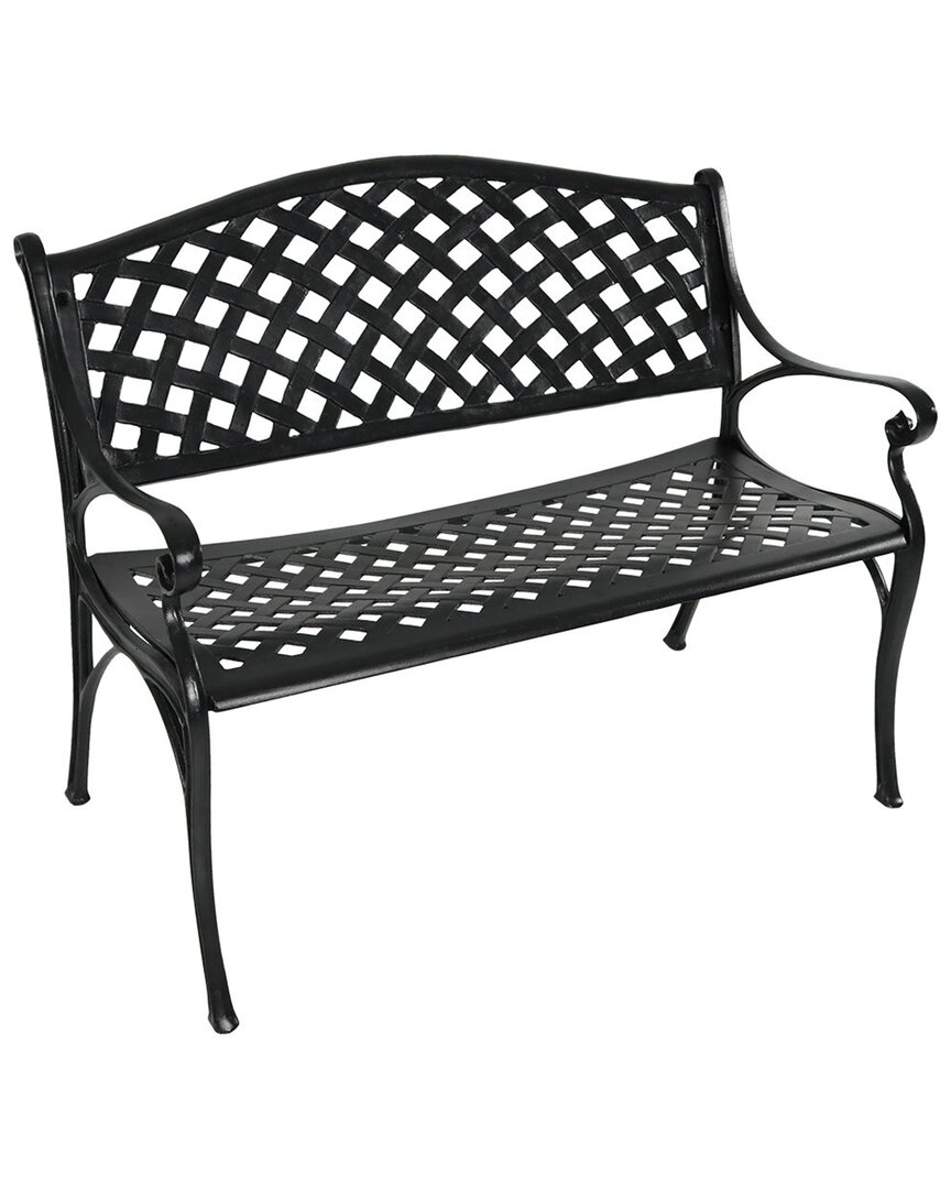 Sunnydaze 2-person Black Checkered Cast Aluminum Outdoor Patio Garden Bench In Black