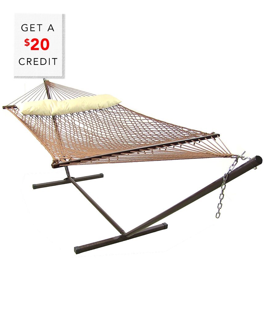 SUNNYDAZE SUNNYDAZE BROWN 2-PERSON POLYESTER SPREADER BAR ROPE HAMMOCK WITH 15' STAND WITH $20 CREDIT 