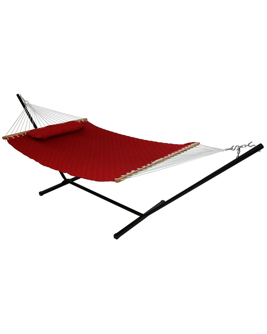 Sunnydaze 2-person Quilted Fabric Spreader Bar Hammock With 12' Stand In Red