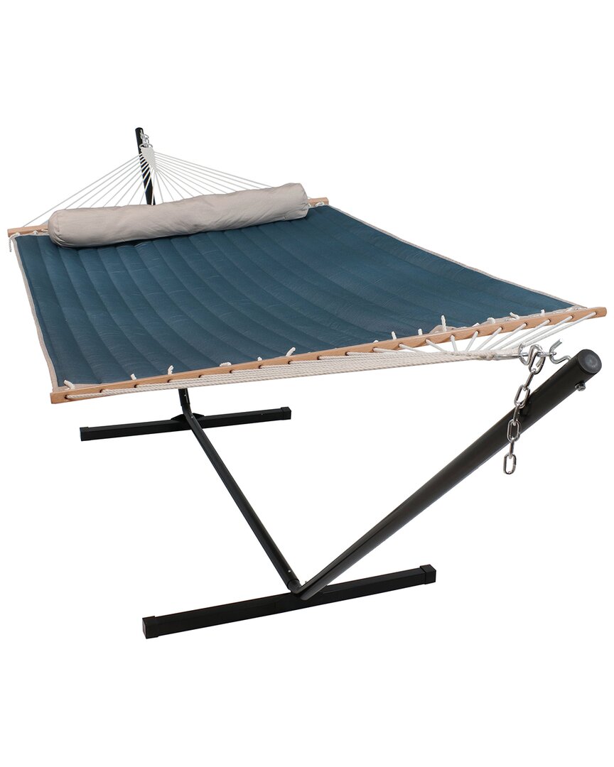 SUNNYDAZE SUNNYDAZE 2-PERSON QUILTED SPREADER BAR HAMMOCK BED WITH PILLOW