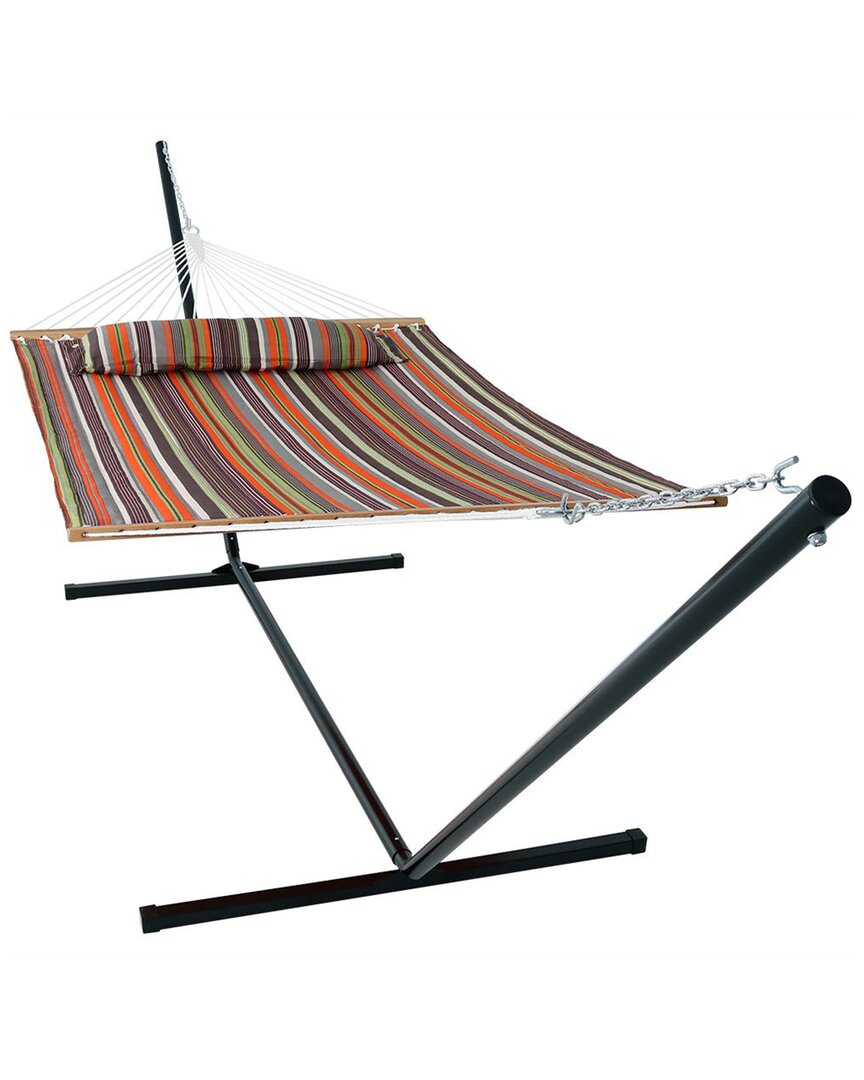 SUNNYDAZE SUNNYDAZE QUILTED DOUBLE SPREADER BAR HAMMOCK BED WITH 15' STAND 