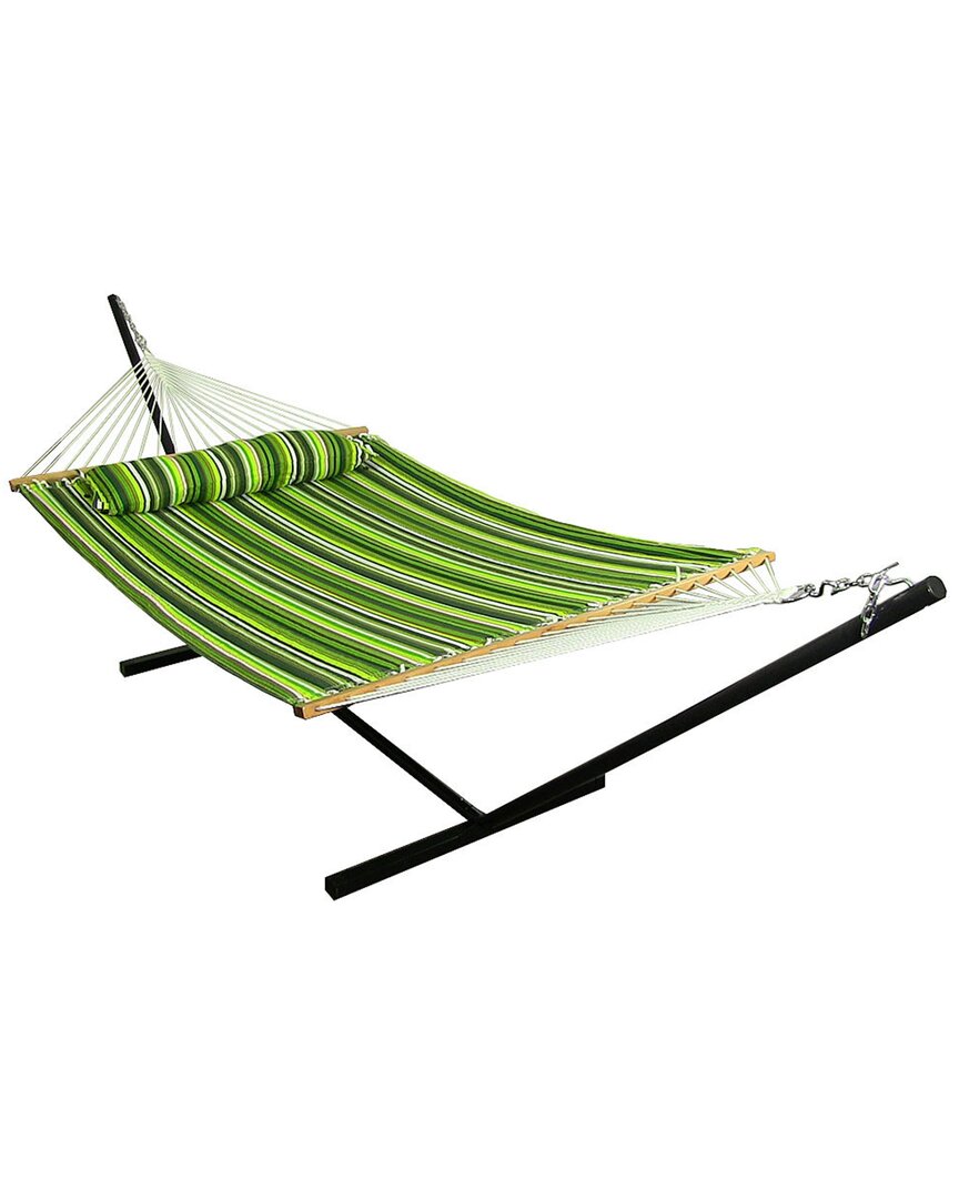 Sunnydaze 2-person Quilted Spreader Bar Hammock Bed W/ 12' Stand In Green