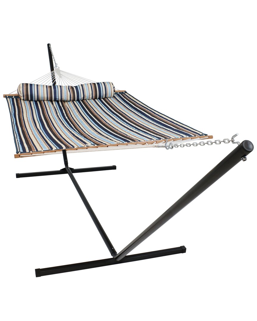 SUNNYDAZE SUNNYDAZE 2-PERSON QUILTED SPREADER BAR HAMMOCK BED WITH 15' STAND 