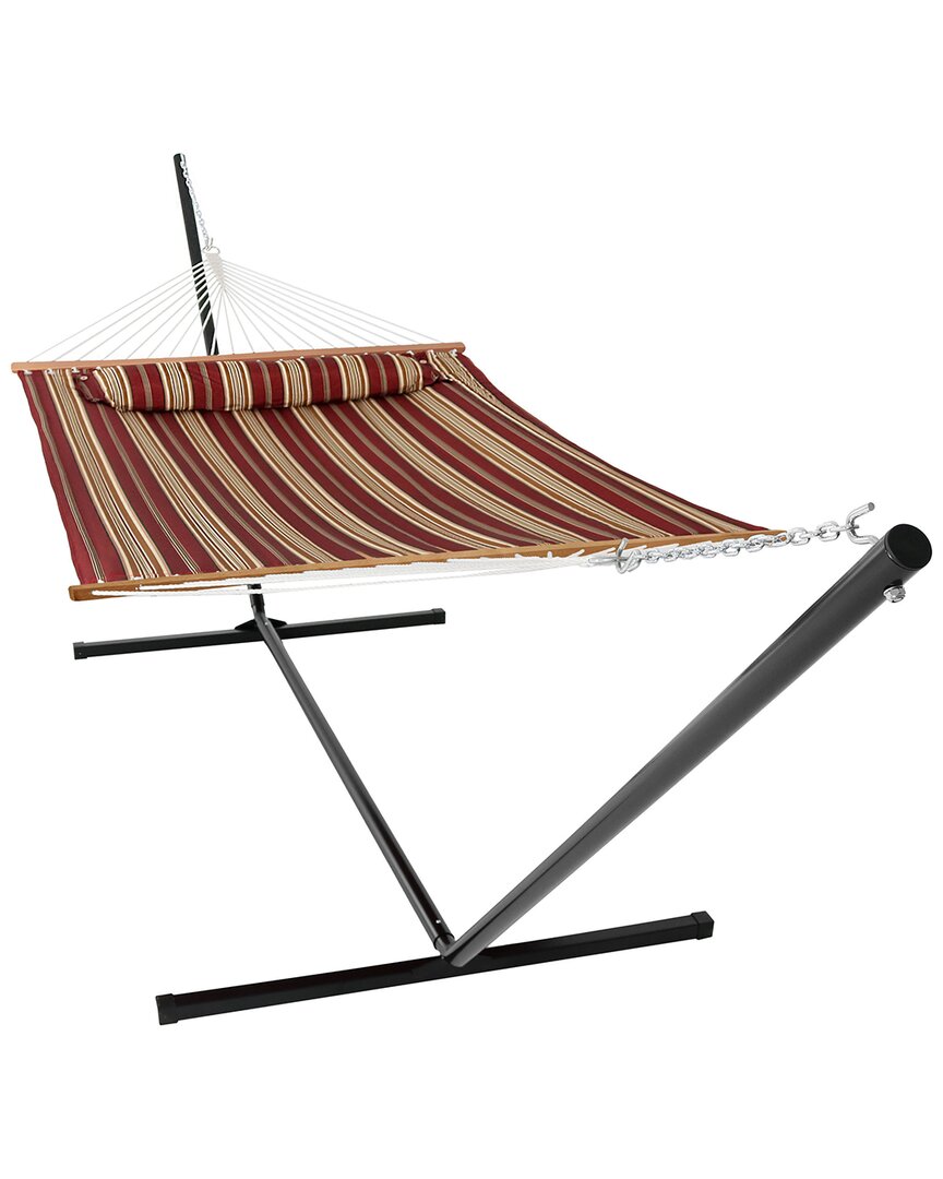 Sunnydaze 2-person Quilted Spreader Bar Hammock Bed With 15' Stand In Red