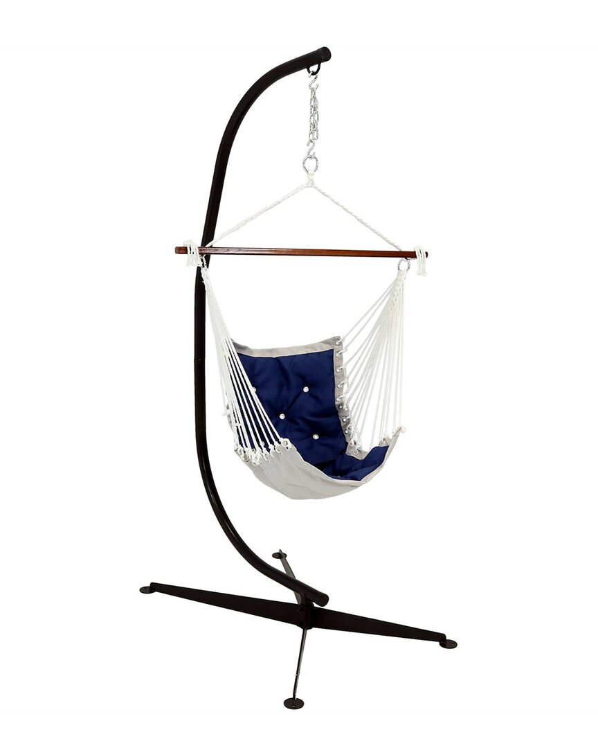SUNNYDAZE SUNNYDAZE TUFTED VICTORIAN HAMMOCK SWING WITH STAND NAVY BLUE 