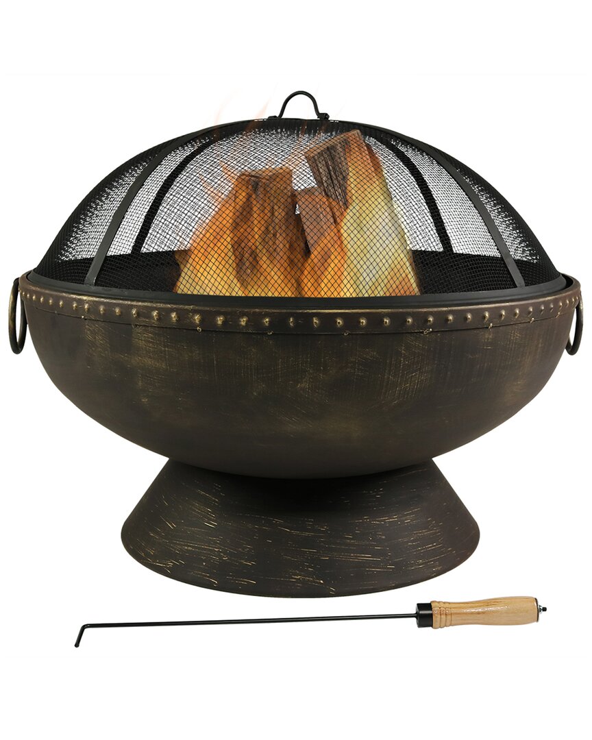 Sunnydaze 30in Fire Pit With Copper Finish Firebowl With Handles And Spark Screen In Bronze