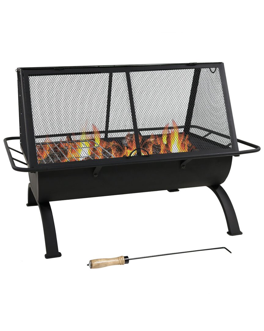 Sunnydaze 36in Fire Pit Steel Northland Grill With Spark Screen And Vinyl Cover In Black