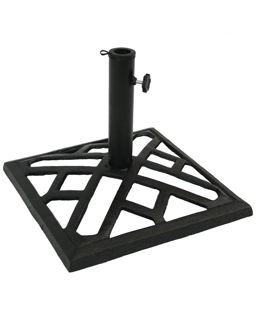 Sunnydaze Modern Geometric Cast Iron Patio Umbrella Base/stand In Black