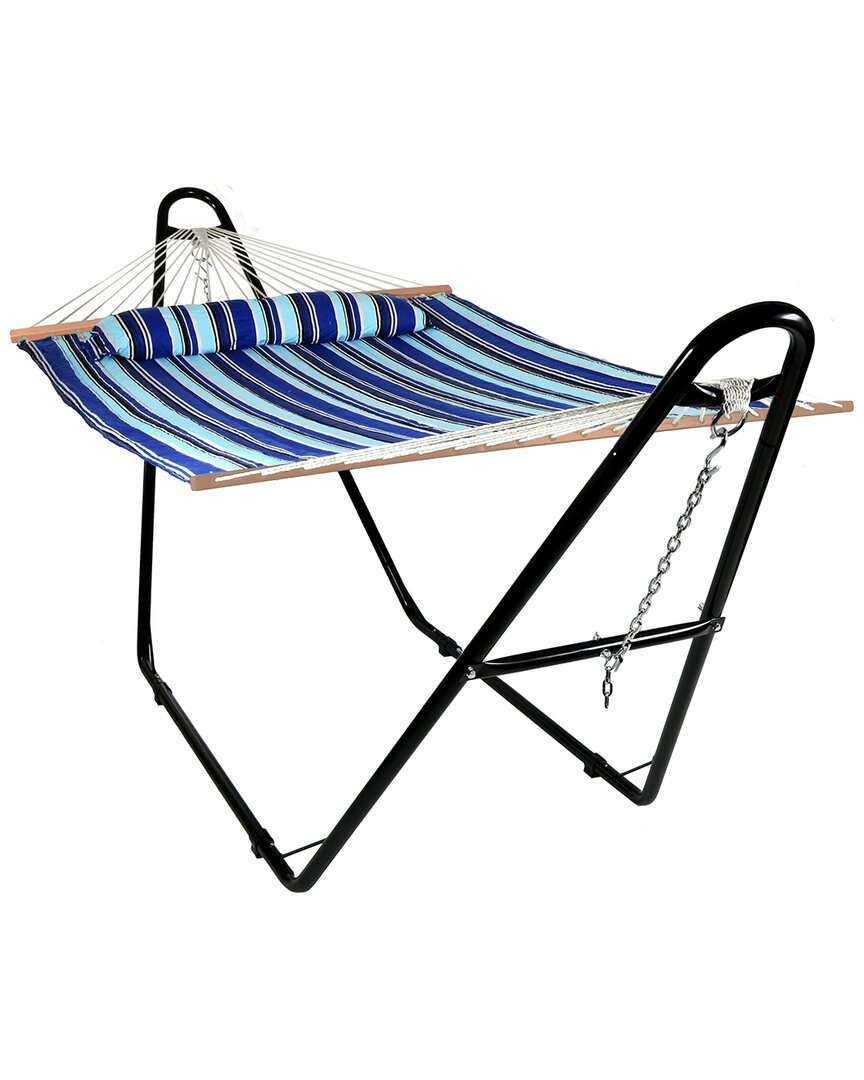 Sunnydaze Quilted 2-person Hammock With Universal Steel Stand In Blue