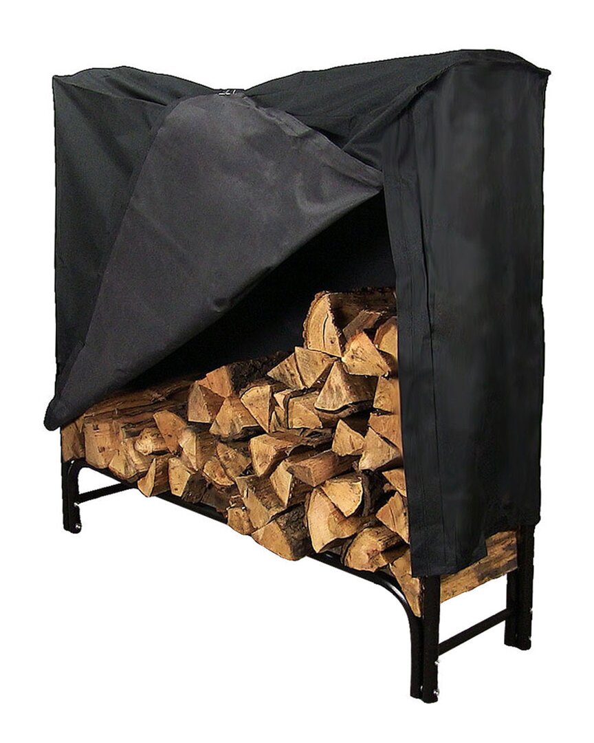 Sunnydaze 4' Firewood Log Storage Rack W/cover In Black