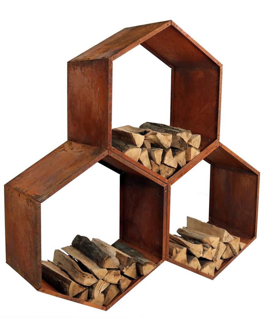 Sunnydaze Log Rack 30in Steel Rustic Finish Hexagon Firewood Storage In Bronze