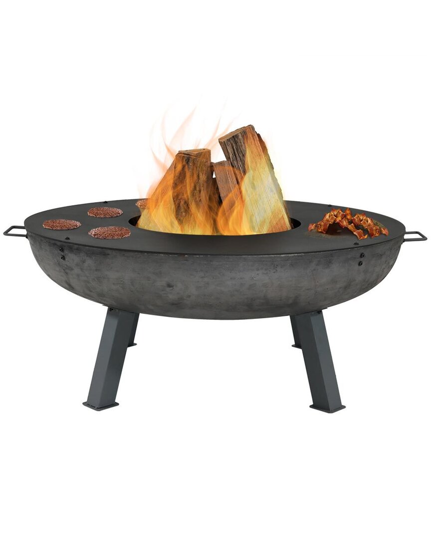 Sunnydaze 40in Fire Pit Cast Iron Wood-burning Fire Bowl With Coo Ledge In Grey