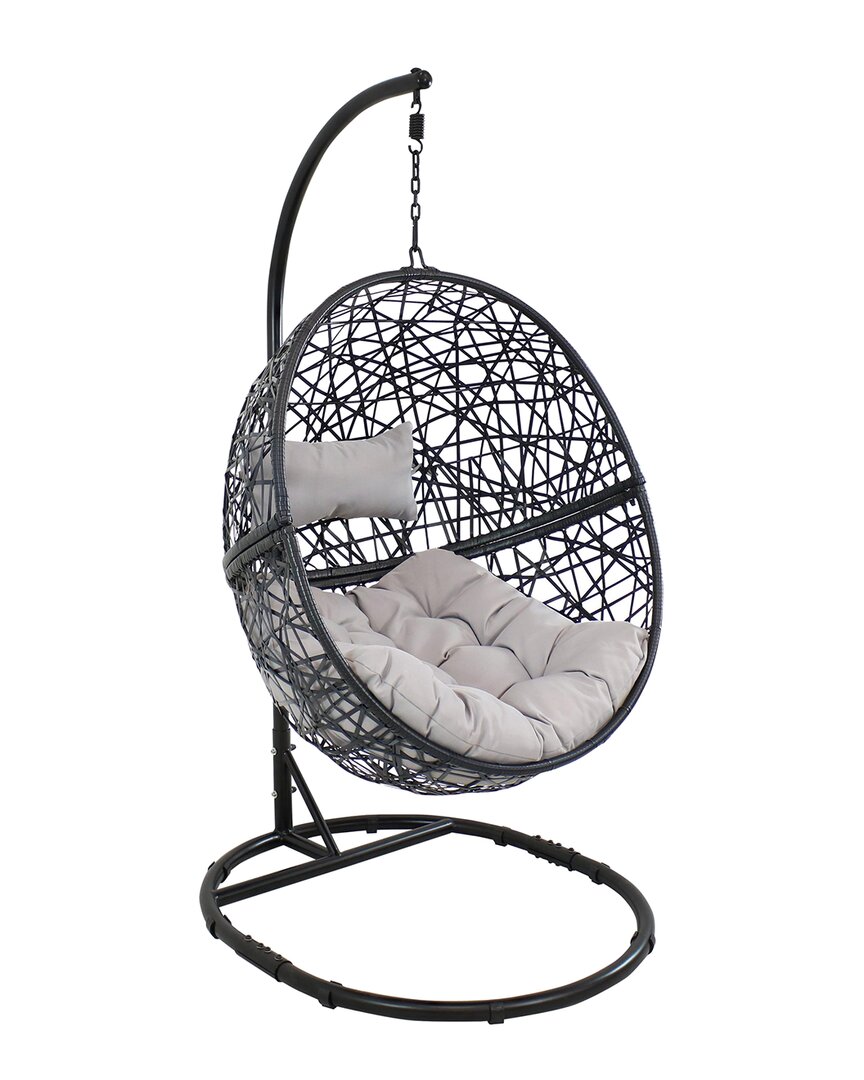 Sunnydaze Gray Jackson Hanging Basket Egg Chair Swing With Stand In Black