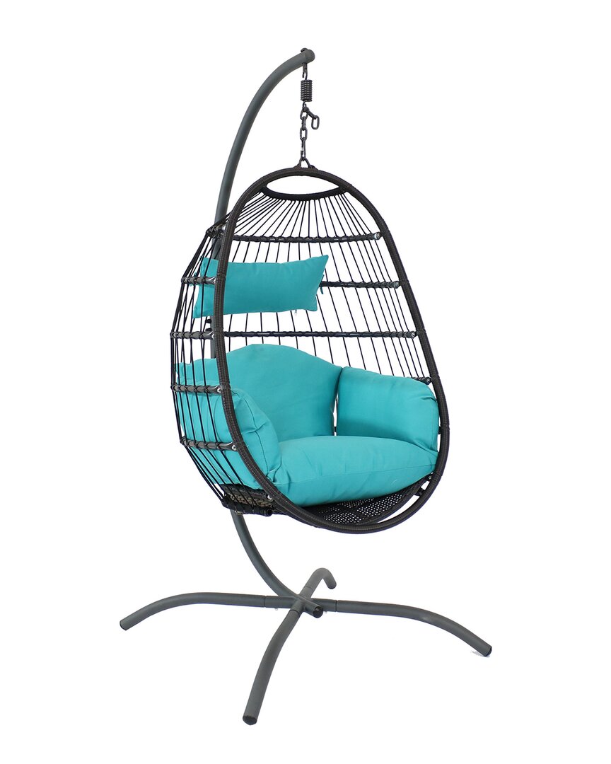 Sunnydaze Penelope Hanging Egg Chair With Seat Cushions And Stand In Black