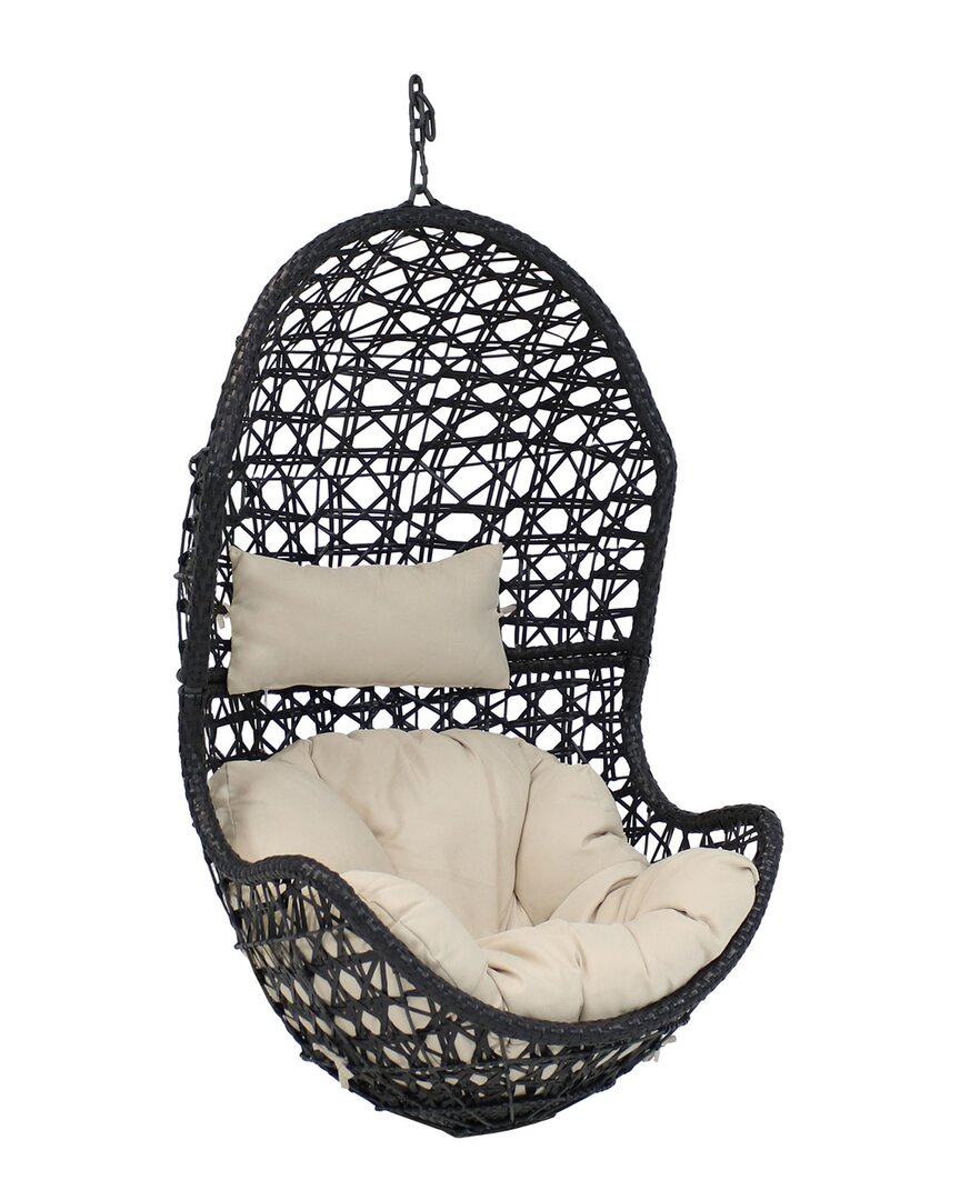 Sunnydaze Cordelia Hanging Basket Egg Chair Swing- Resin Wicker In Cream