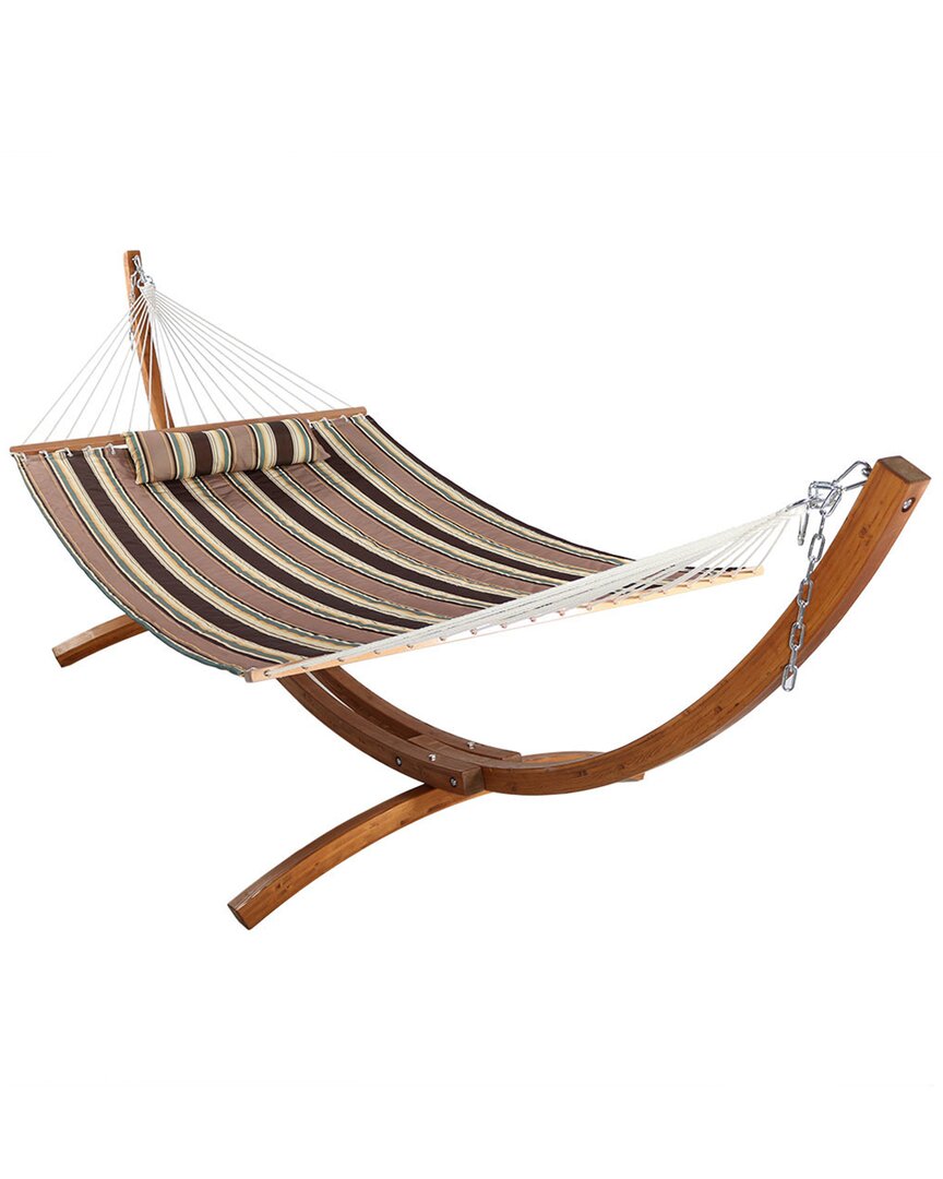 SUNNYDAZE SUNNYDAZE QUILTED HAMMOCK W/ 12' CURVED WOOD STAND-SANDY BEACH- 400-LB. CAPACITY 