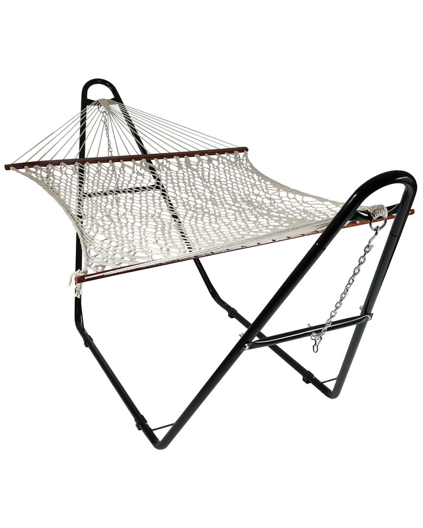 Sunnydaze Rope Hammock With Spreader Bars & Universal Stand In Off-white