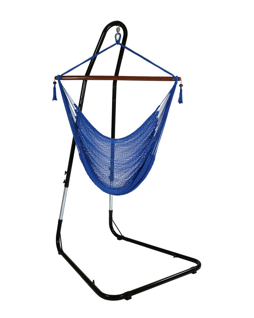 Sunnydaze Caribbean Extra-large Hanging Hammock Chair W/ Adjustable Stand In Blue