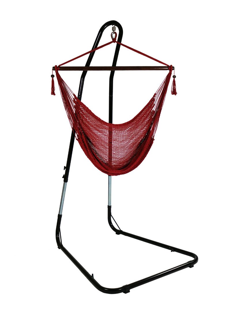 Sunnydaze Caribbean Extra-large Hanging Hammock Chair W/ Adjustable Stand In Red