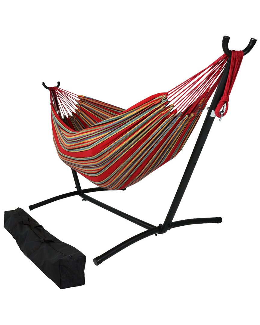 Sunnydaze Brazilian Double 2-person Hammock With Portable Stand & Case In Red