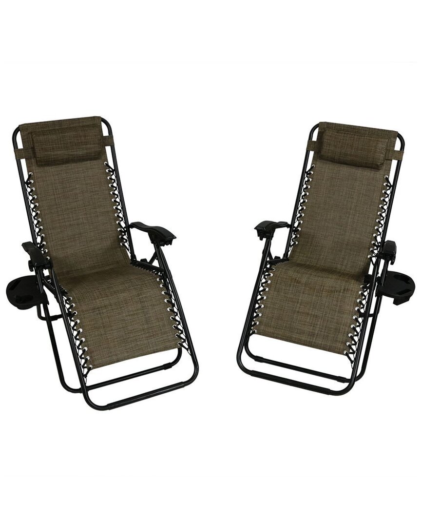 Sunnydaze Oversized Zero Gravity Chair And Cup Holder In Brown