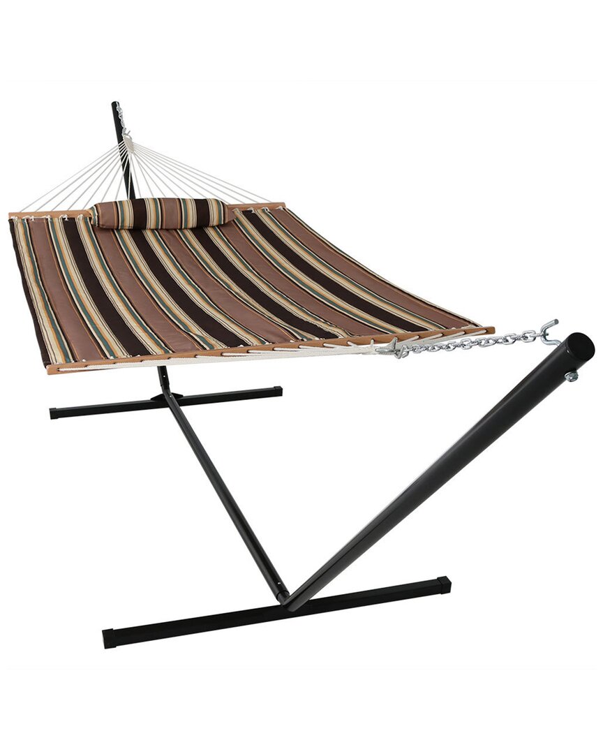 Sunnydaze 2-person Quilted Hammock W/ Heavy-duty Steel 15' Stand In Brown