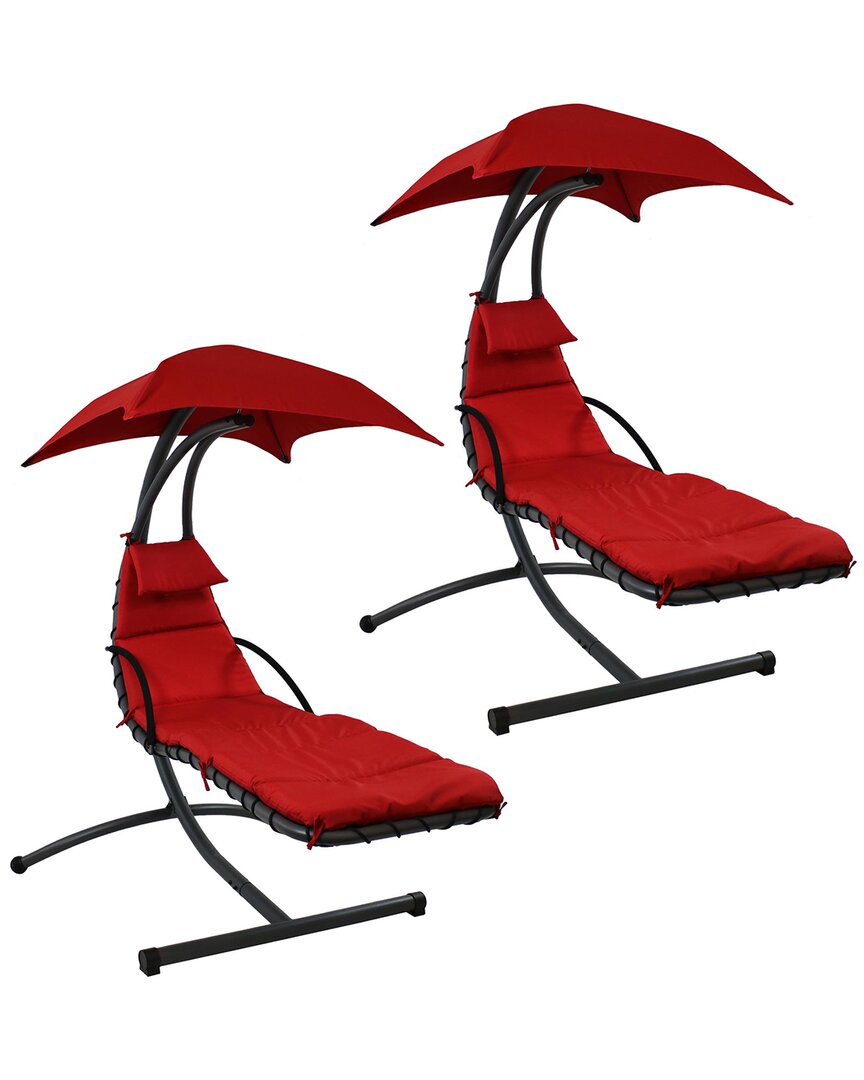 Shop Sunnydaze Hammock Chair Floating Chaise Lounger & Canopy In Red