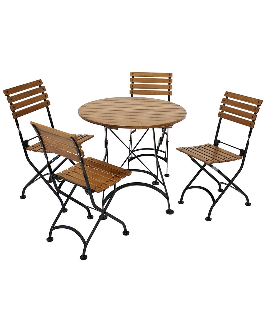 Sunnydaze European Chestnut Wood Folding Bistro Table And Chairs Set In Brown