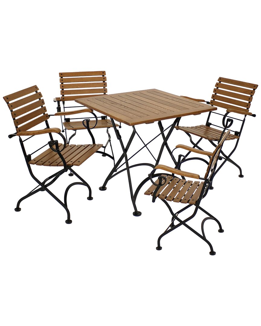 Sunnydaze Deluxe European Chestnut 5pc Folding Bistro Dining Table And Chair Set In Brown