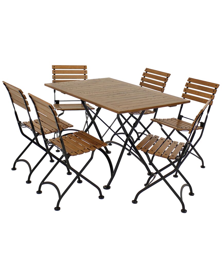 Sunnydaze Essential European Chestnut Wood 7-piece Folding Table And Chairs Set In Brown