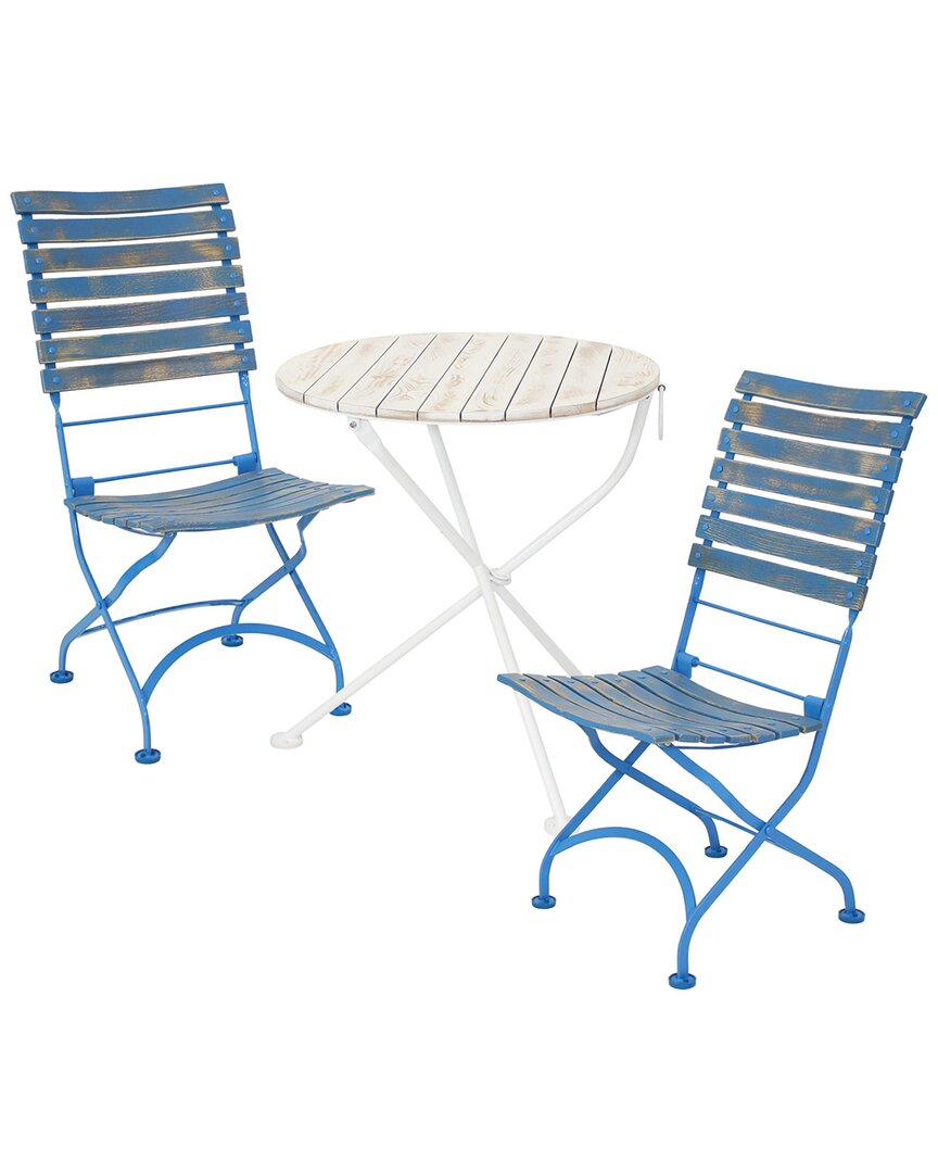 Sunnydaze Cafe Couleur 3pc Shabby Chic Wood Folding Table And Chair Set In Blue