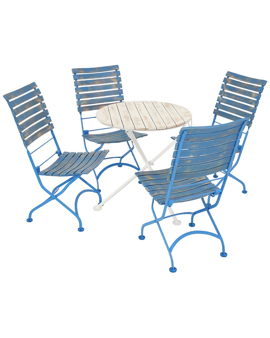 Sunnydaze Cafe Couleur 5pc Shabby Chic Wood Folding Table And Chair Set In Blue