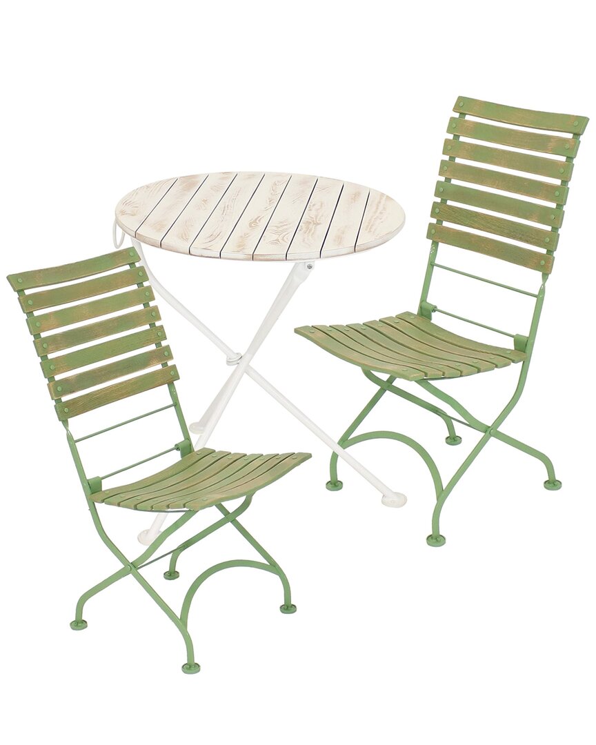 Sunnydaze Cafe Couleur 3pc Shabby Chic Wood Folding Table And Chair Set In Green
