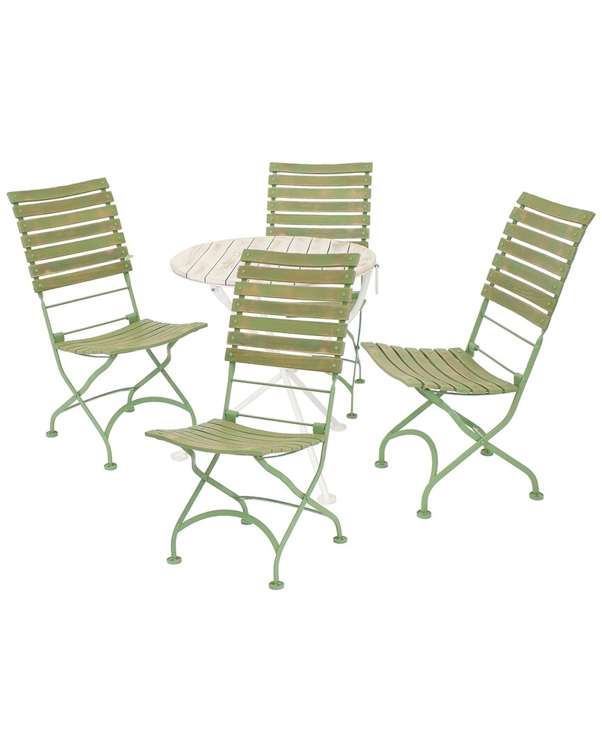 Sunnydaze Cafe Couleur 5pc Shabby Chic Wood Folding Table And Chair Set In Green