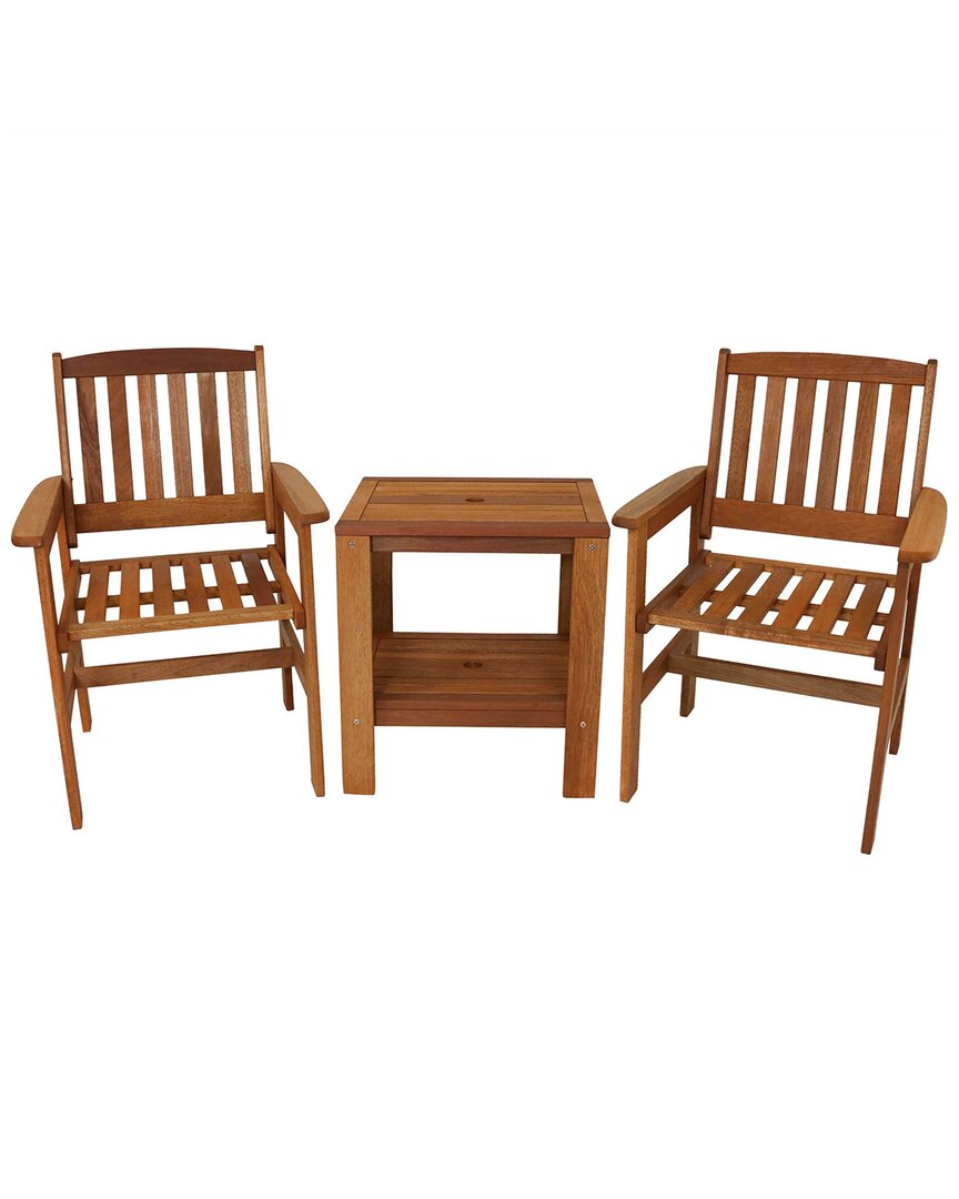 Sunnydaze Meranti Wood 3-piece Outdoor Patio Conversation Set In Brown