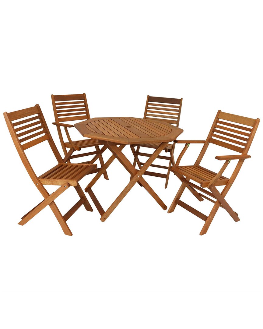 Shop Sunnydaze Meranti Wood 5-piece Outdoor Folding Patio Dining Set In Brown