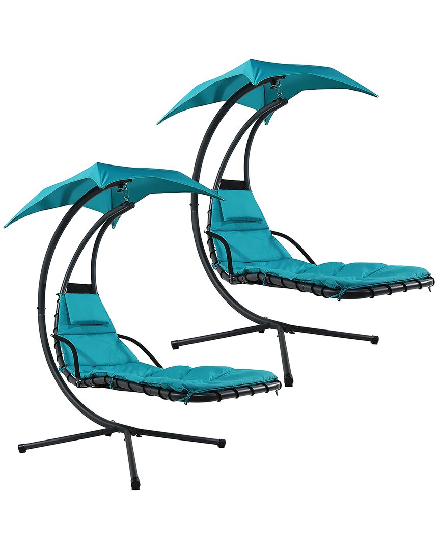 Sunnydaze Floating Chaise Lounger Swing Chair W/canopy Umbrella In Blue