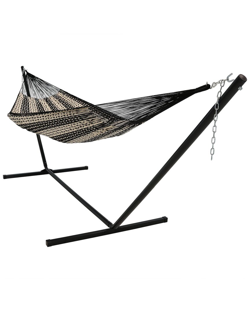 Sunnydaze Xxl Thick Mayan Hammock W/ 15' Stand 400-lb. Capacity In Cream