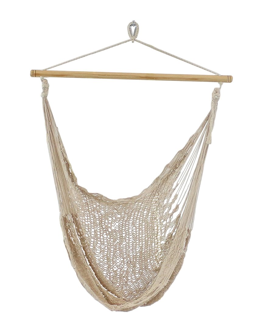 Sunnydaze Natural Color Large Hanging Mayan Mexican Rope Hammock Swing Chair In Cream