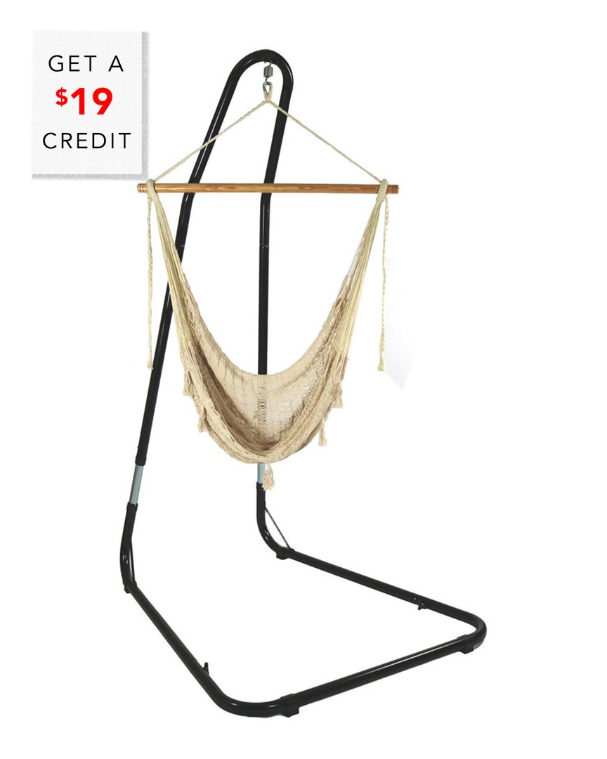 Sunnydaze Extra-large Natural-color Mayan Hammock Chair With Adjustable Stand With $19 Credit In Cream