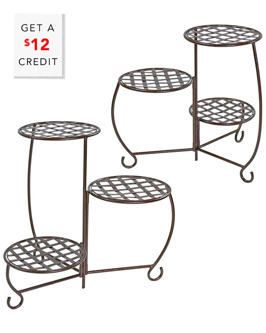 Shop Sunnydaze Powder-coated Steel Bronze Checkered Triple Flower Planter Stand 2 Pk With $12 Credit