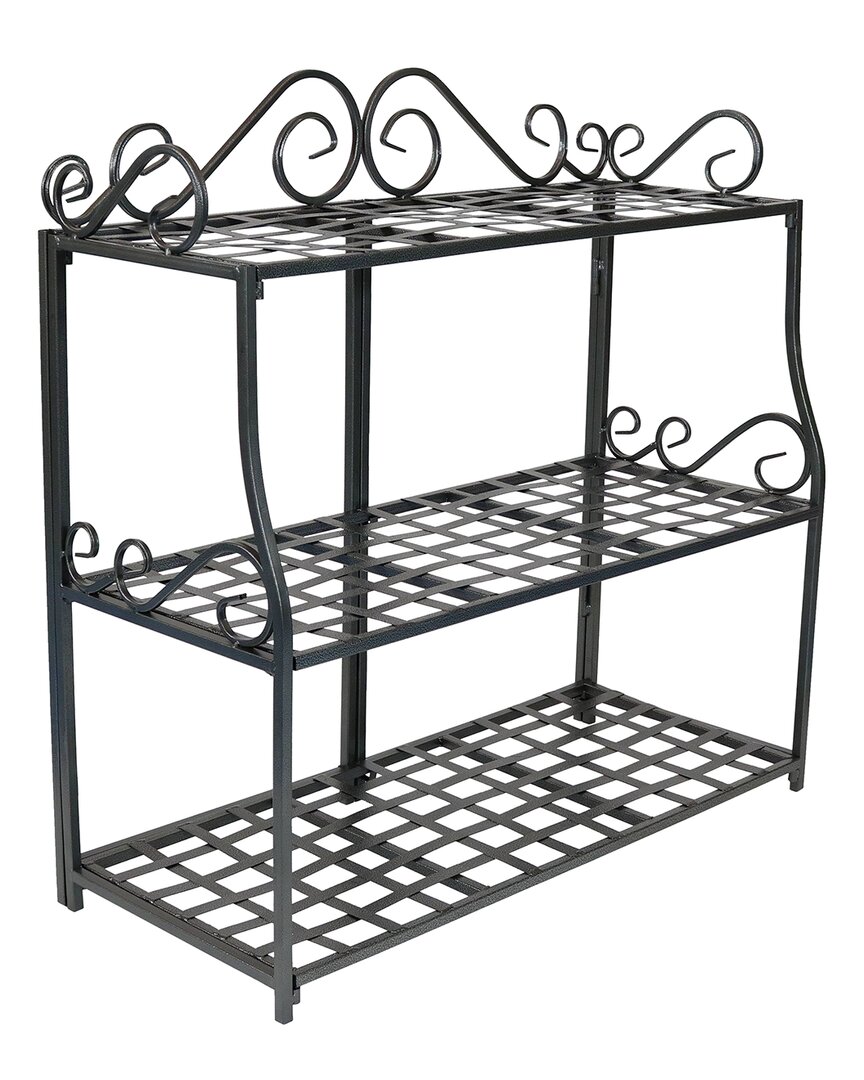 Sunnydaze 3-tier Plant Stand Iron Metal Shelves With Decorative Scroll Edging In Silver