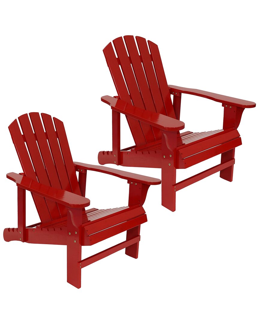 Sunnydaze Wood Adirondack Chair With Adjustable Backrest Set In Red