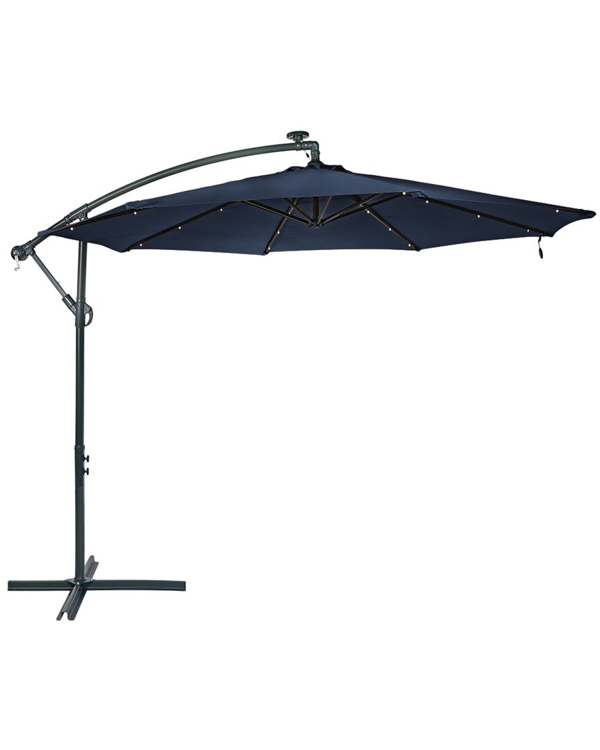 Sunnydaze Outdoor Cantilever Offset Patio With Solar Led Lights, Crank, And Cross Base - 10' In Blue