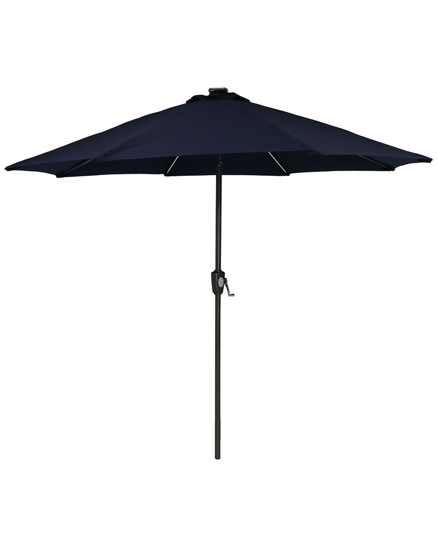 Sunnydaze 9' Navy Blue Outdoor Sunbrella Market Umbrella W/ Solar Led Light Bars In Blue