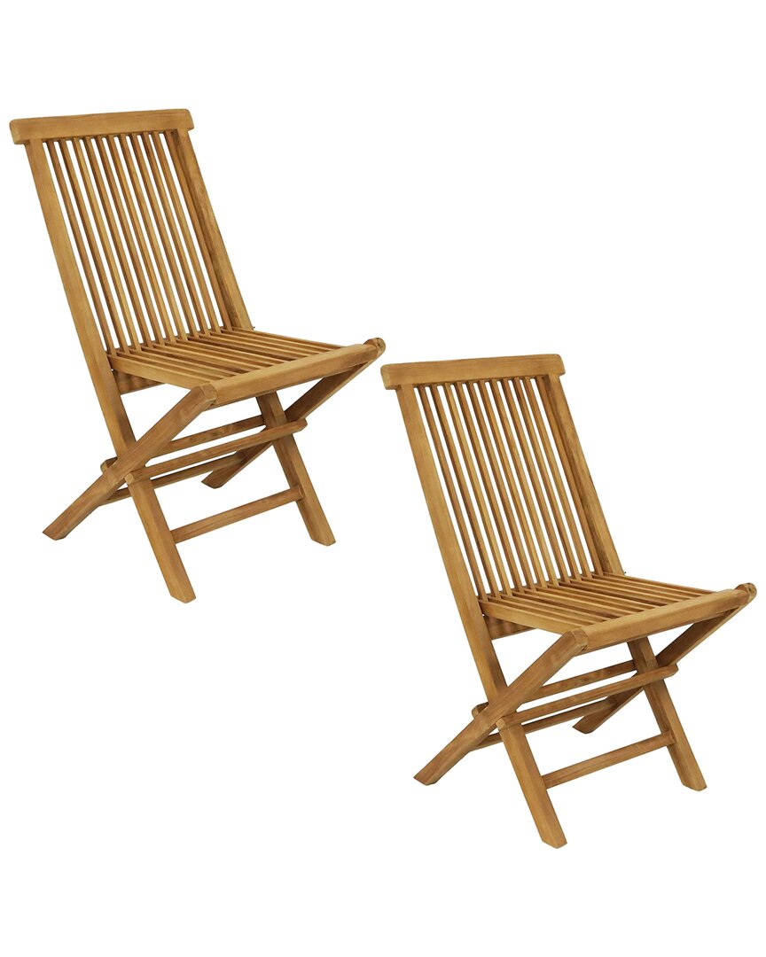 Sunnydaze Hyannis Teak Outdoor Folding Patio Chair With Slat Back In Brown