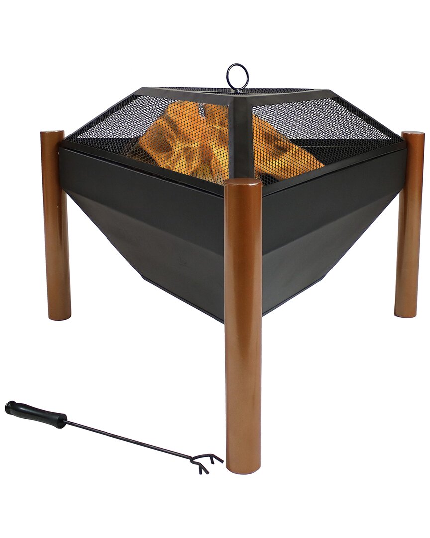 Sunnydaze 31in Fire Pit And Side Table Steel Outdoor Triangle Fire Bowl And Table In Black