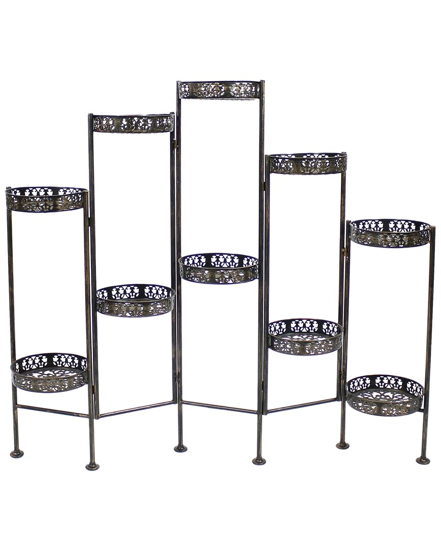 Sunnydaze Indoor/outdoor Steel 10-tiered Folding Succulent Flower Plant Display Stand - 52" - Bronze In Black