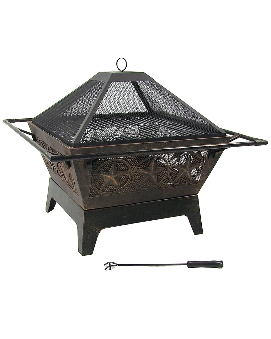 Sunnydaze 32in Fire Pit Steel Northern Galaxy Design With Coo Grate And Poker In Bronze